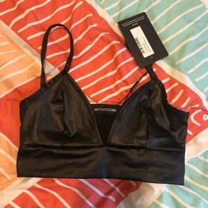Black leather bralette
